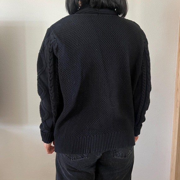 90s black grandpa sweater button down shawl collar cable knit cardigan large - Picture 8 of 13